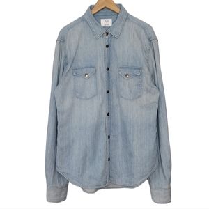 Billy Reid Shoals Denim Bleach Wash Men's Button Down Shirt